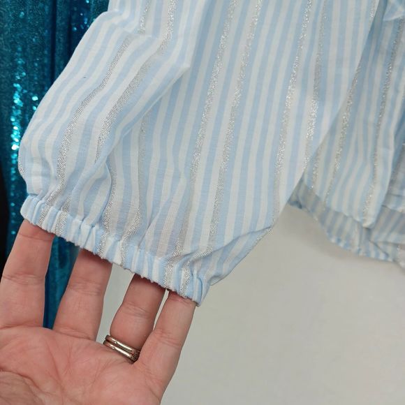 NWT & Bag Emily McCarthy Lolli Top Blouse $180 MSRP Blue Metallic Stripe Size S - Picture 12 of 13
